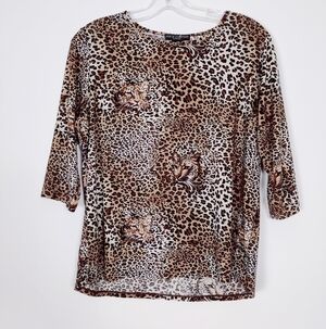 Women's DKR & Company Classic Animal Print 3/4 Sleeve Top, Size Large Mobwife